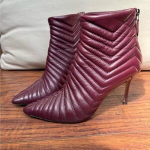 Marion Parke Maroon Cherry Burgundy Quilted Leather Heeled Boots | Size 38 / 7.5